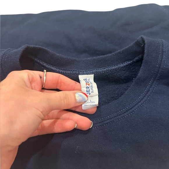 College Crewneck Sweatshirt | Animal House College Sweater Large - Navy Blue - Picture 3 of 5